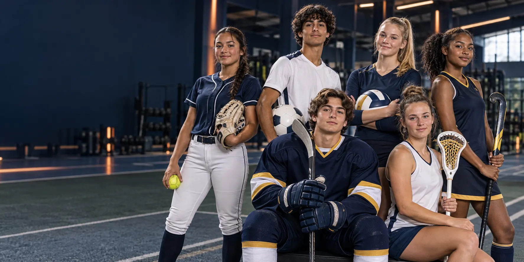 Teen athletes representing softball, soccer, volleyball, ice hockey, lacrosse and field hockey